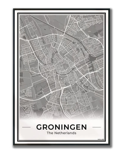 Plattegrond Groningen Dark Ingelijst