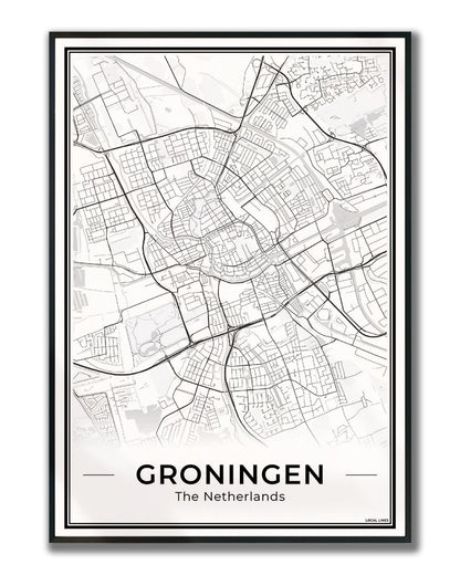 Plattegrond Groningen ingelijst Light