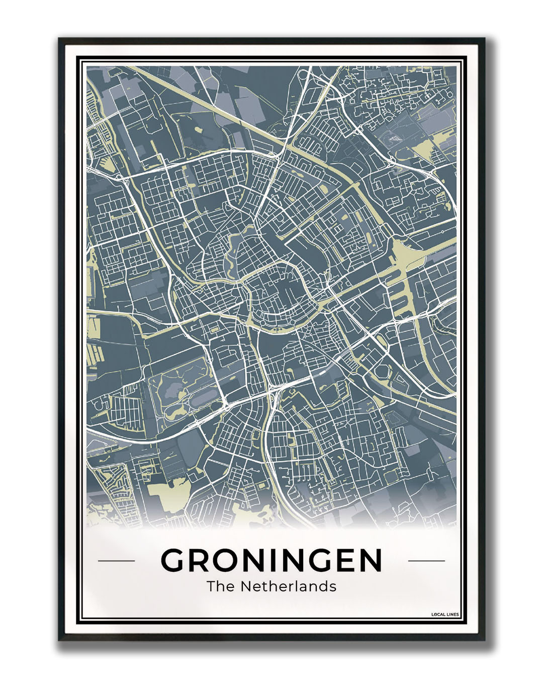 Plattegrond Groningen Midnight Ingelijst