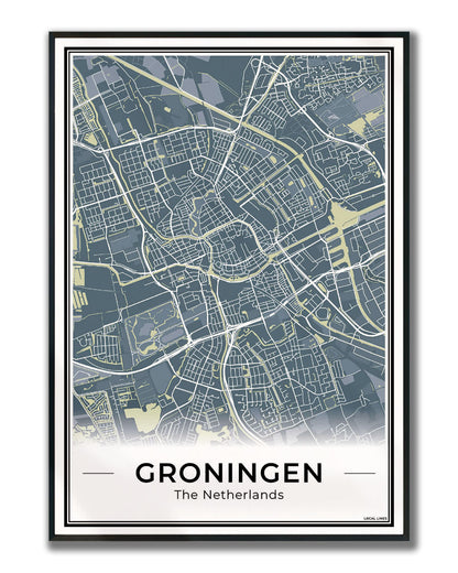 Plattegrond Groningen Midnight Ingelijst