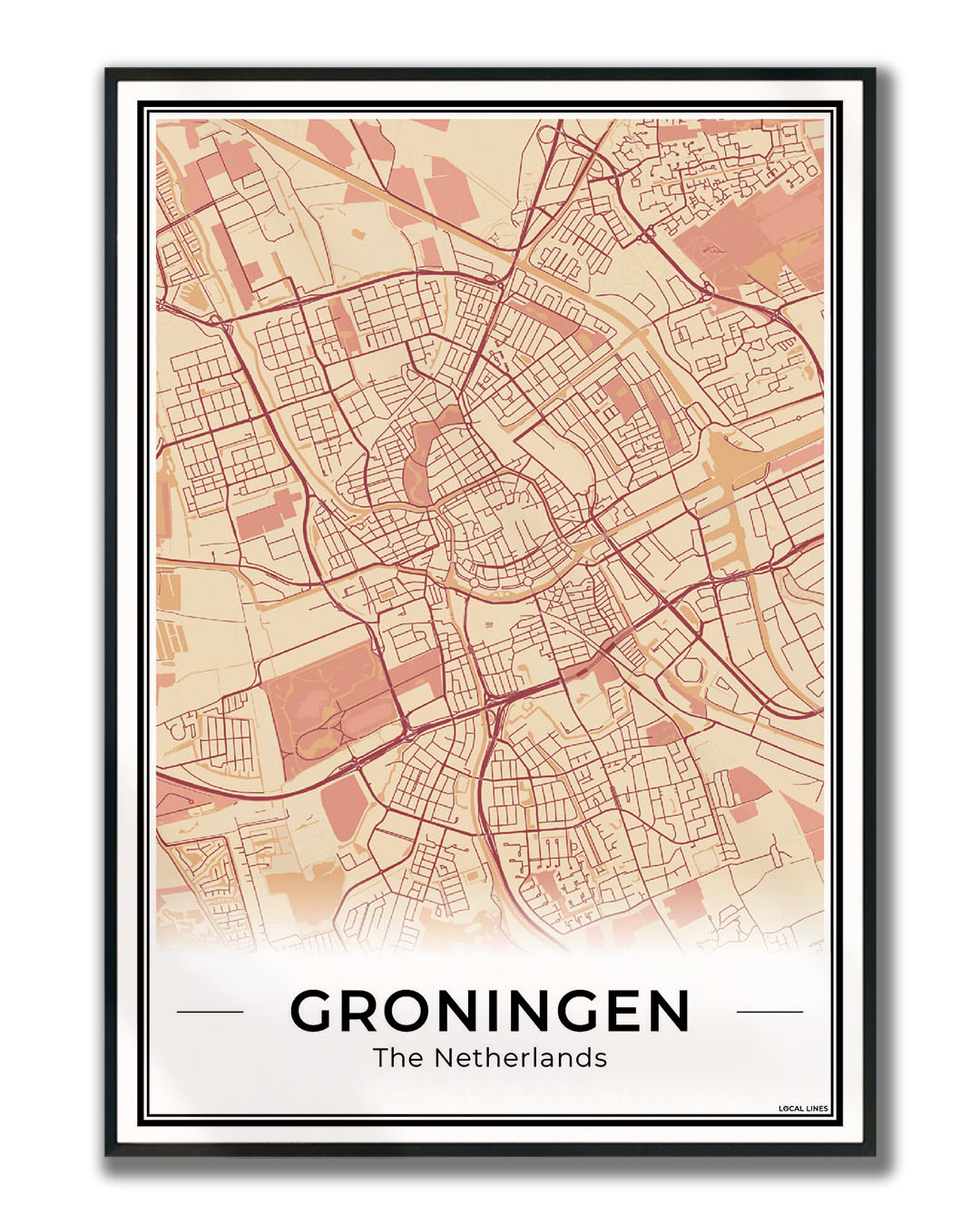 Plattegrond Groningen Terracotta ingelijst