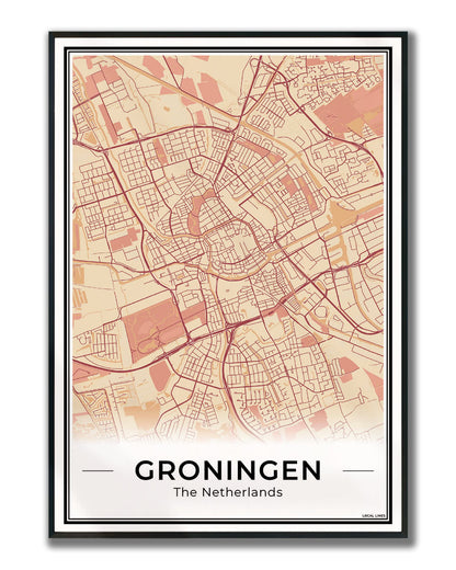 Plattegrond Groningen Terracotta ingelijst