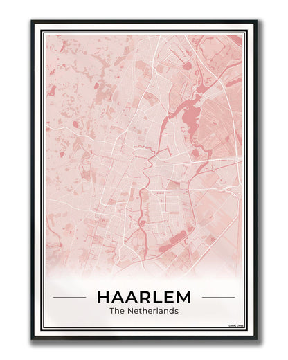 Plattegrond Haarlem Wanddecoratie Ingelijst Blush