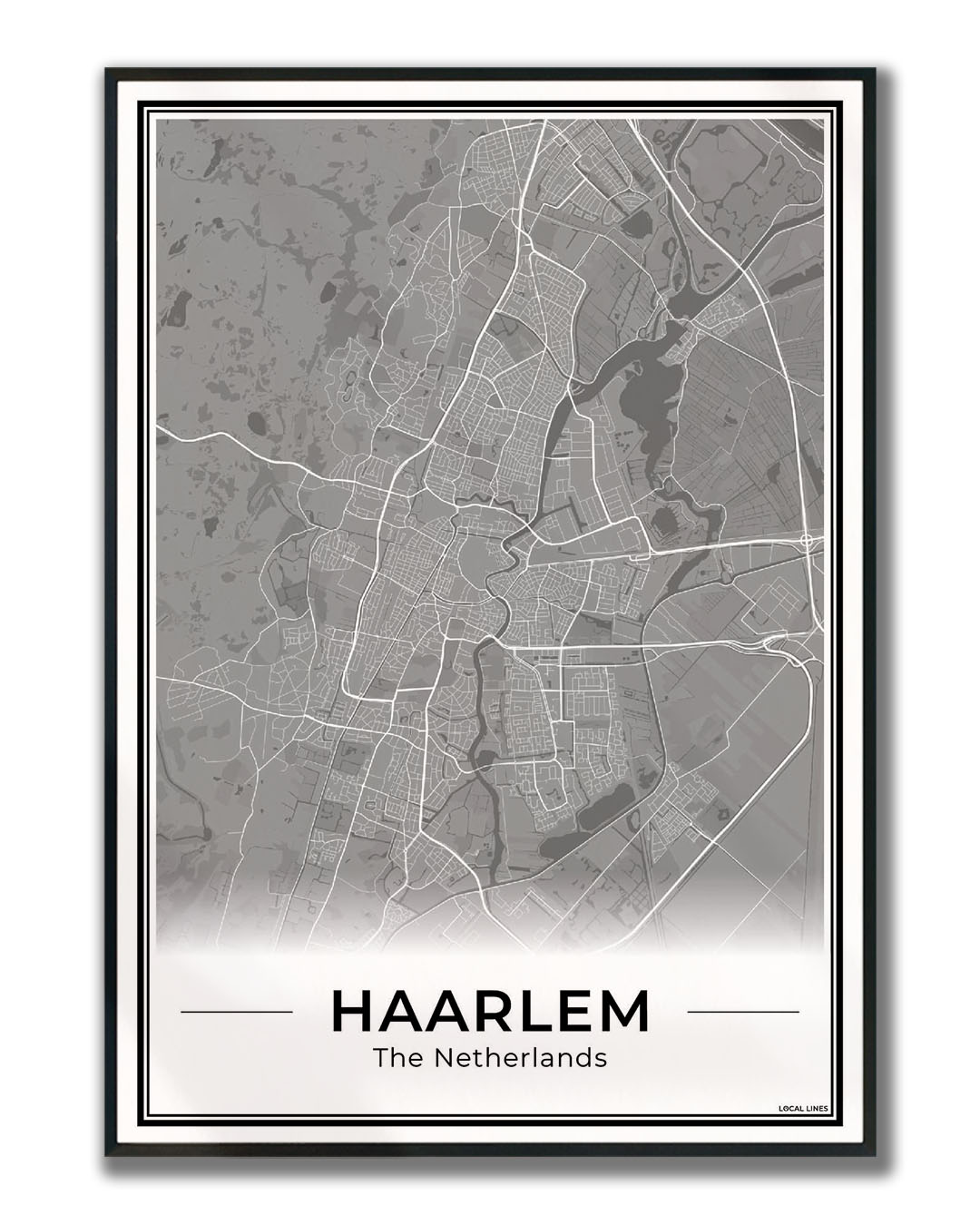 Plattegrond Haarlem Wanddecoratie Ingelijst Dark