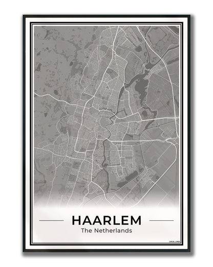 Plattegrond Haarlem Wanddecoratie Ingelijst Dark