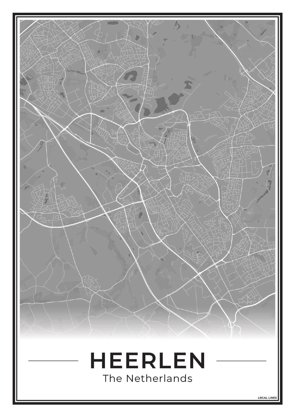 Kaart Plattegrond Heerlen Poster voor Wanddecoratie Dark