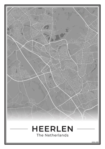 Kaart Plattegrond Heerlen Poster voor Wanddecoratie Dark