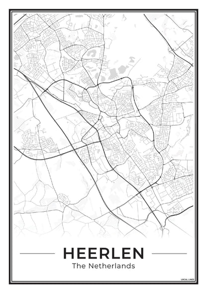 Kaart Plattegrond Heerlen Poster voor Wanddecoratie Light