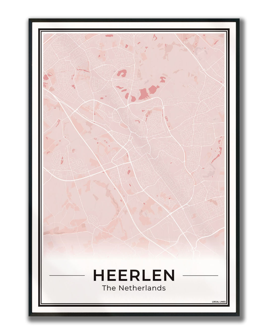 Kaart Plattegrond Heerlen Poster voor Wanddecoratie Ingelijst Blush
