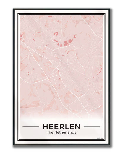 Kaart Plattegrond Heerlen Poster voor Wanddecoratie Ingelijst Blush