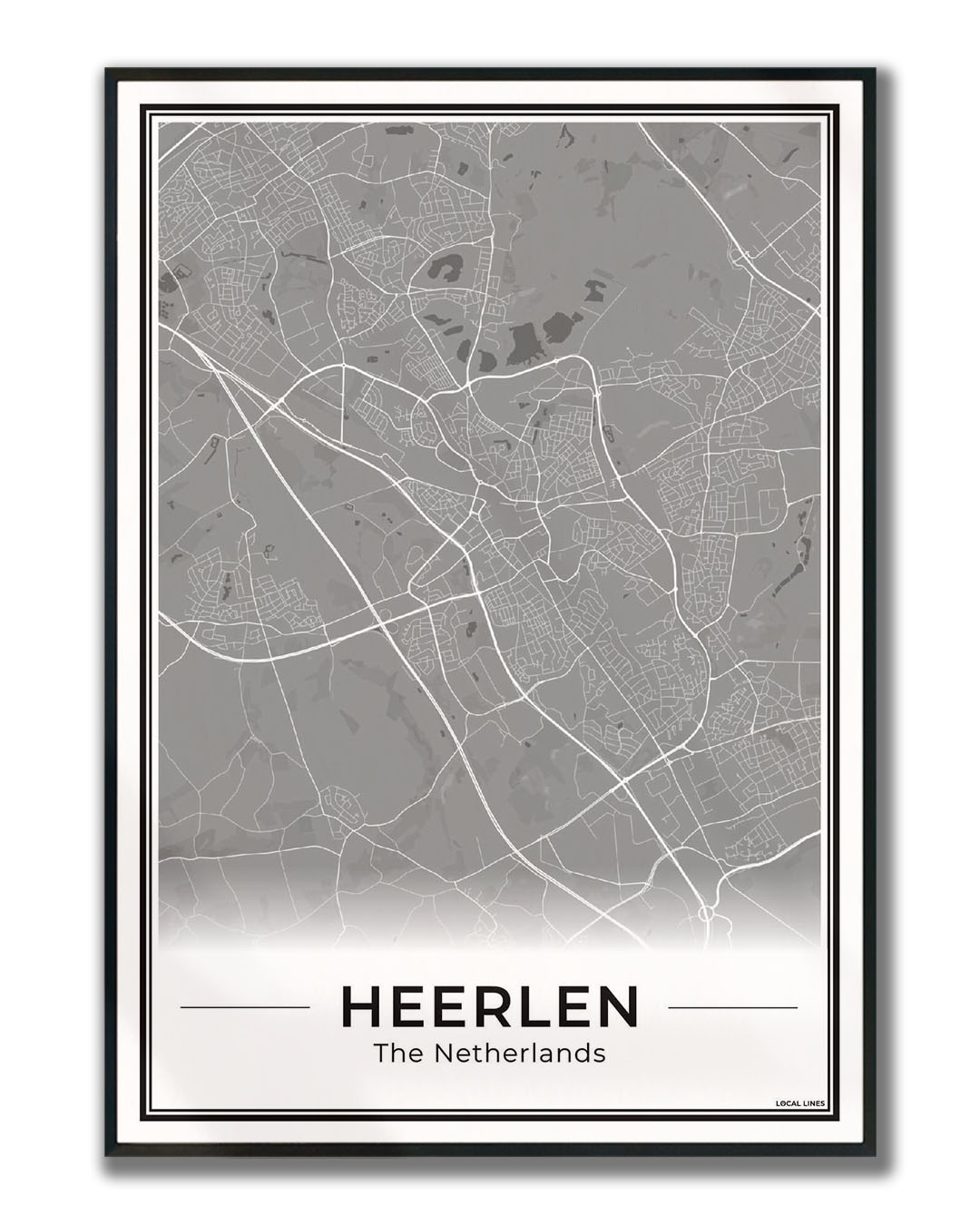 Kaart Plattegrond Heerlen Poster voor Wanddecoratie ingelijst Dark