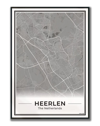 Kaart Plattegrond Heerlen Poster voor Wanddecoratie ingelijst Dark