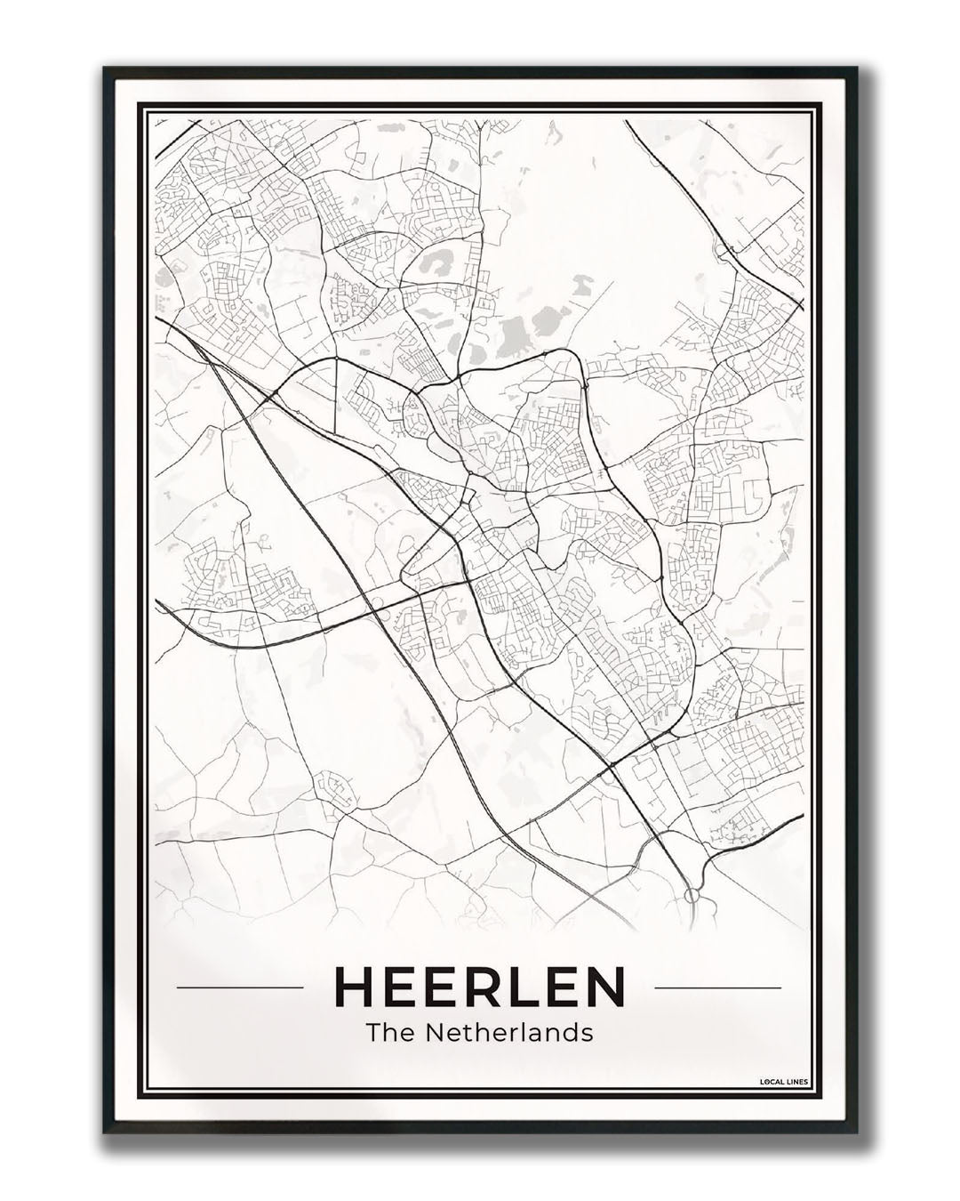Kaart Plattegrond Heerlen Poster voor Wanddecoratie ingelijst Light