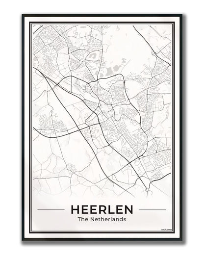 Kaart Plattegrond Heerlen Poster voor Wanddecoratie ingelijst Light