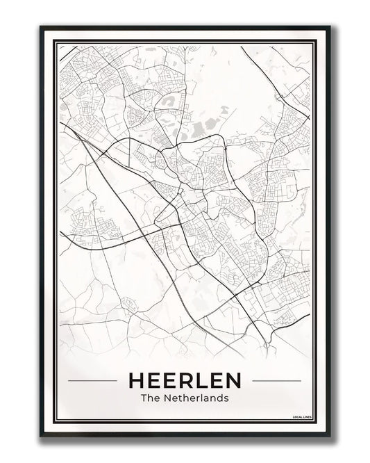 Kaart Plattegrond Heerlen Poster voor Wanddecoratie ingelijst Light