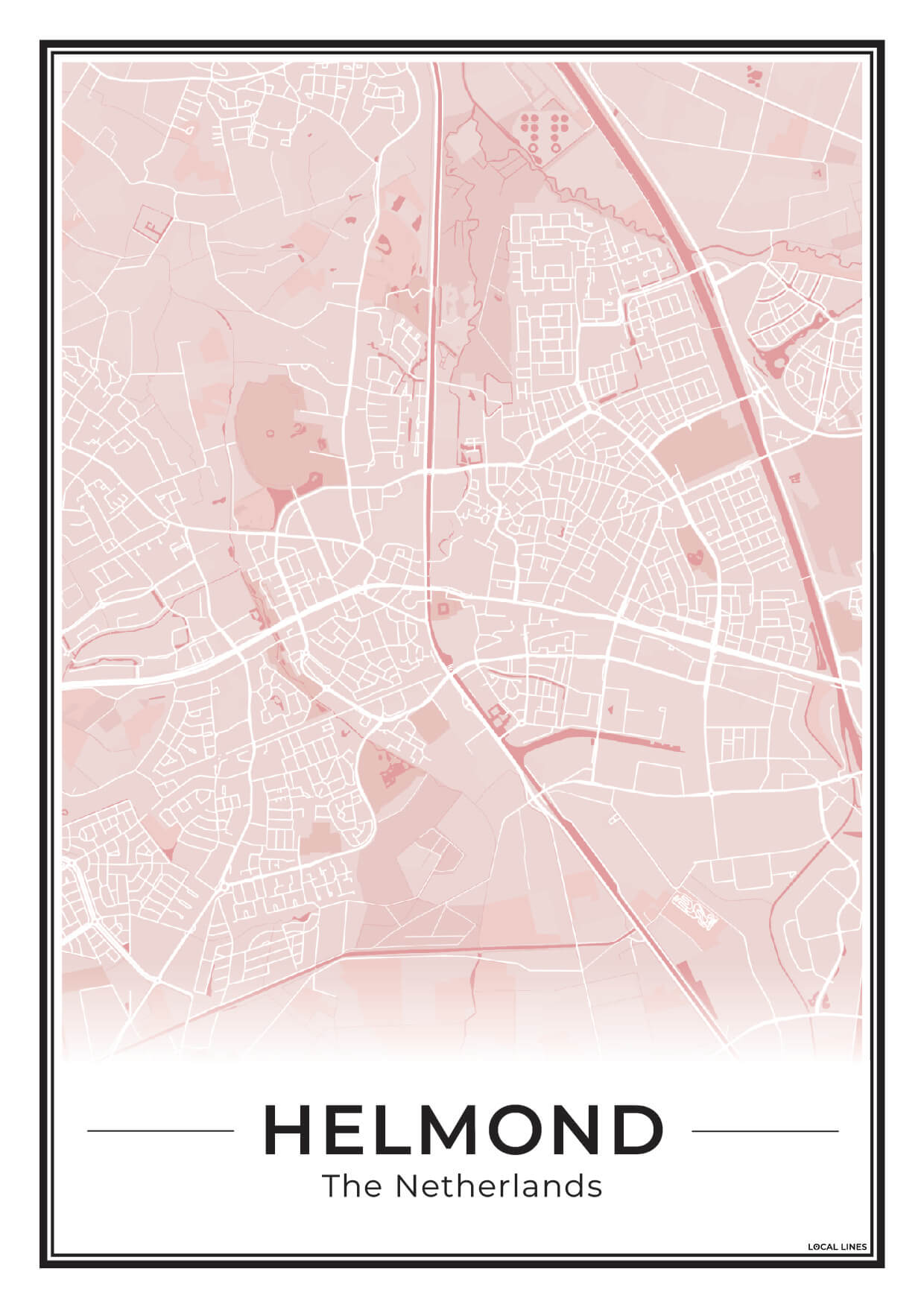 Stadskaart Helmond Plattegrond Poster voor Wanddecoratie Blush