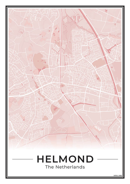 Stadskaart Helmond Plattegrond Poster voor Wanddecoratie Blush