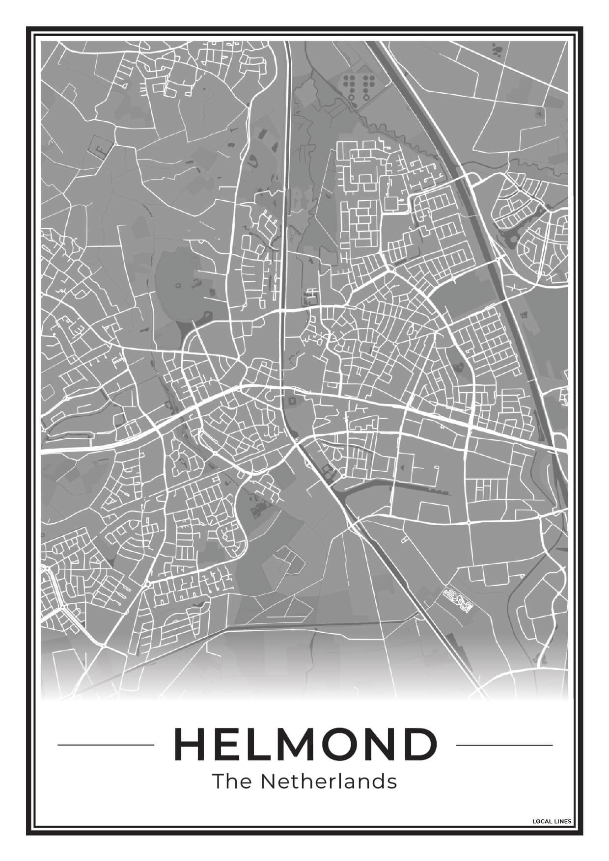 Stadskaart Helmond Plattegrond Poster voor Wanddecoratie Dark