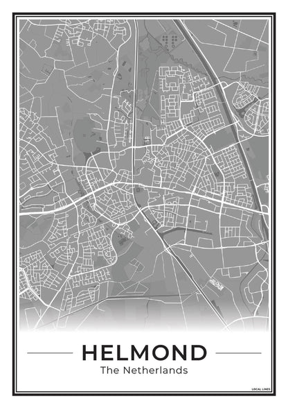 Stadskaart Helmond Plattegrond Poster voor Wanddecoratie Dark