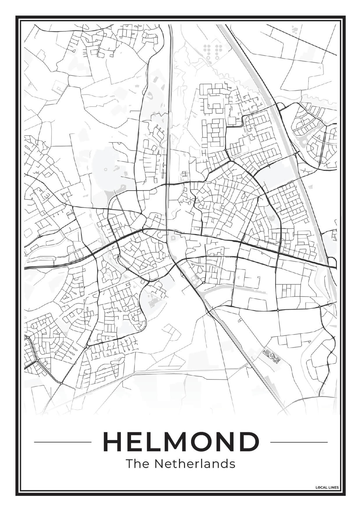 Stadskaart Helmond Plattegrond Poster voor Wanddecoratie Light