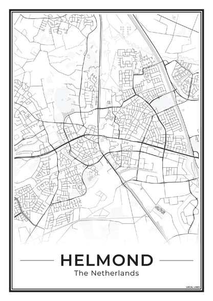 Stadskaart Helmond Plattegrond Poster voor Wanddecoratie Light