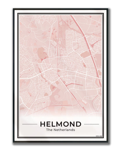 Stadskaart Helmond Plattegrond Poster voor Wanddecoratie ingelijst Blush