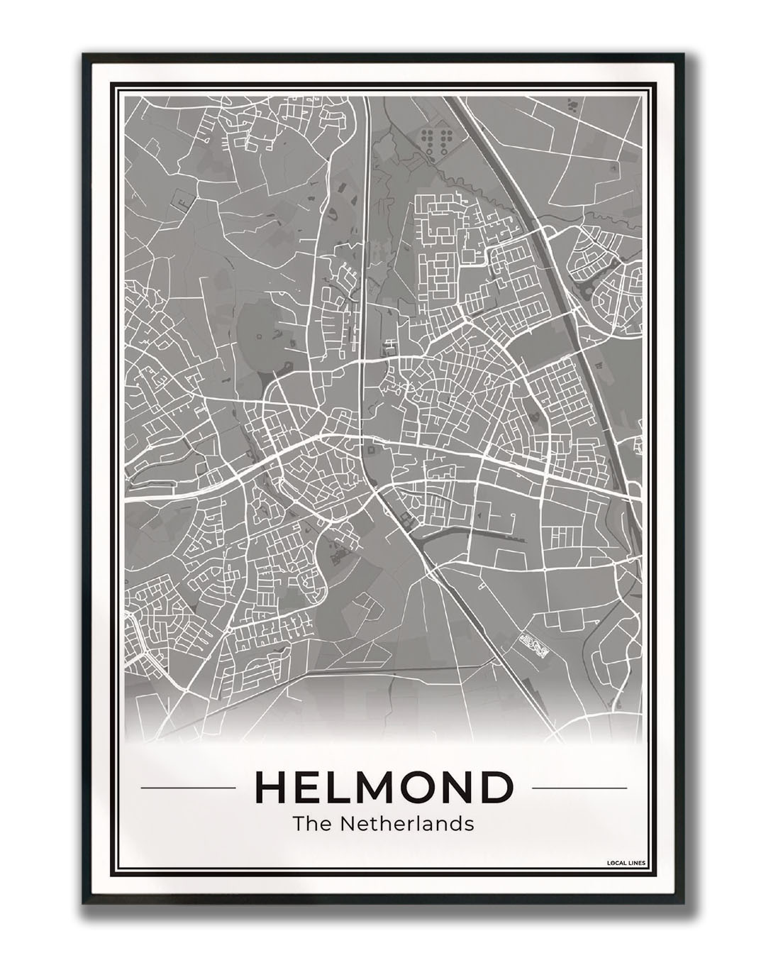 Stadskaart Helmond Plattegrond Poster voor Wanddecoratie ingelijst Dark