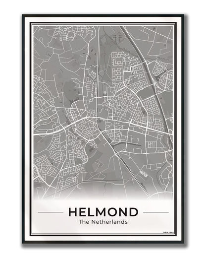 Stadskaart Helmond Plattegrond Poster voor Wanddecoratie ingelijst Dark
