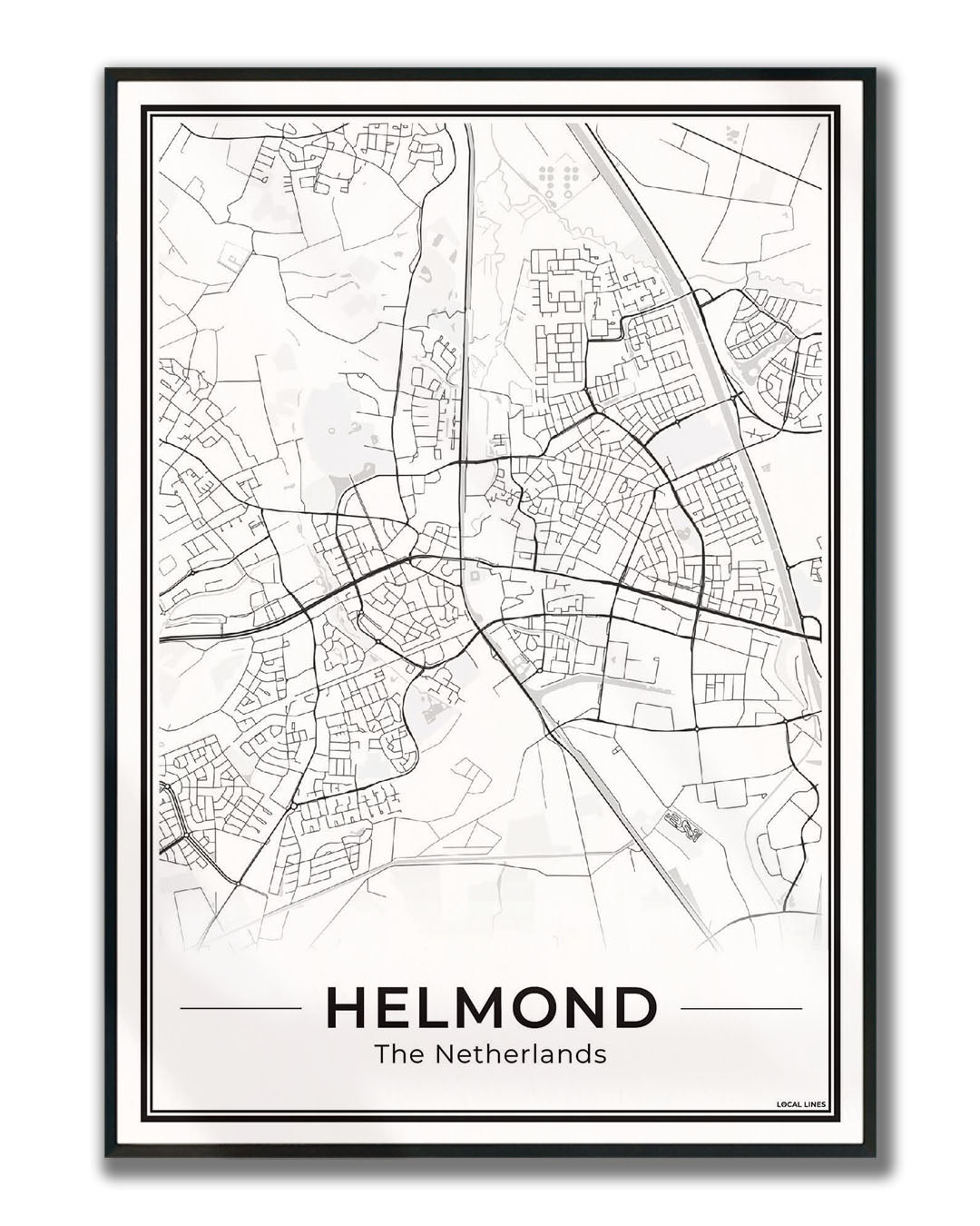 Stadskaart Helmond Plattegrond Poster voor Wanddecoratie ingelijst Light