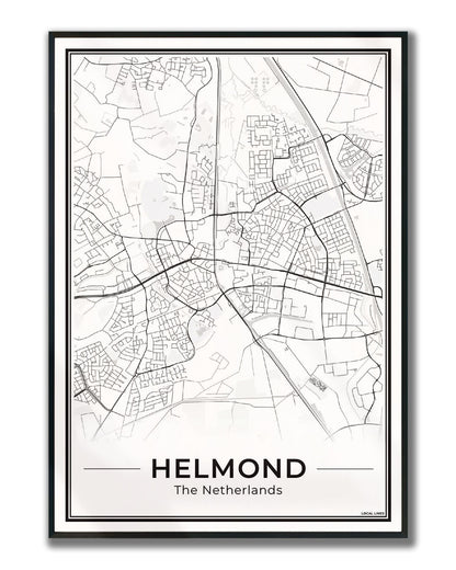Stadskaart Helmond Plattegrond Poster voor Wanddecoratie ingelijst Light