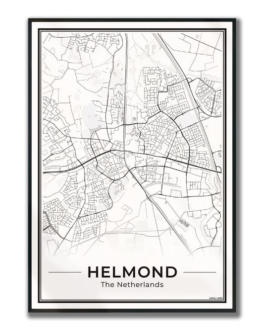 Stadskaart Helmond Plattegrond Poster voor Wanddecoratie ingelijst Light
