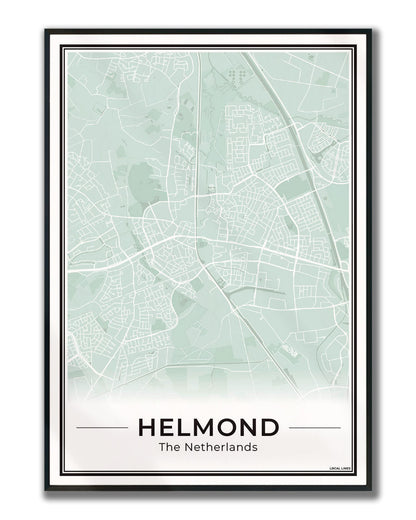 Stadskaart Helmond Plattegrond Poster voor Wanddecoratie ingelijst Sage
