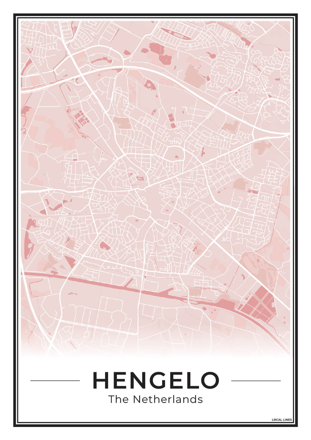 Stadskaart Hengelo Plattegrond Poster voor Wanddecoratie Blush