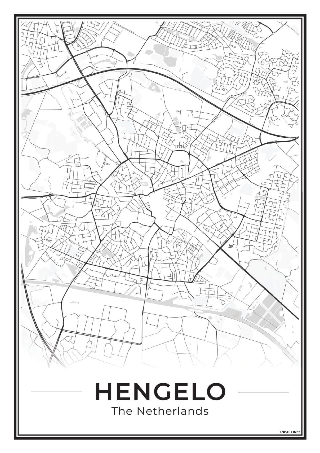 Stadskaart Hengelo Plattegrond Poster voor Wanddecoratie Light