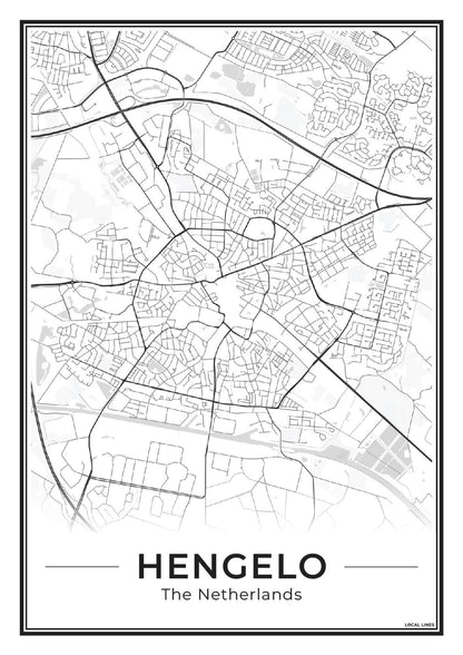 Stadskaart Hengelo Plattegrond Poster voor Wanddecoratie Light