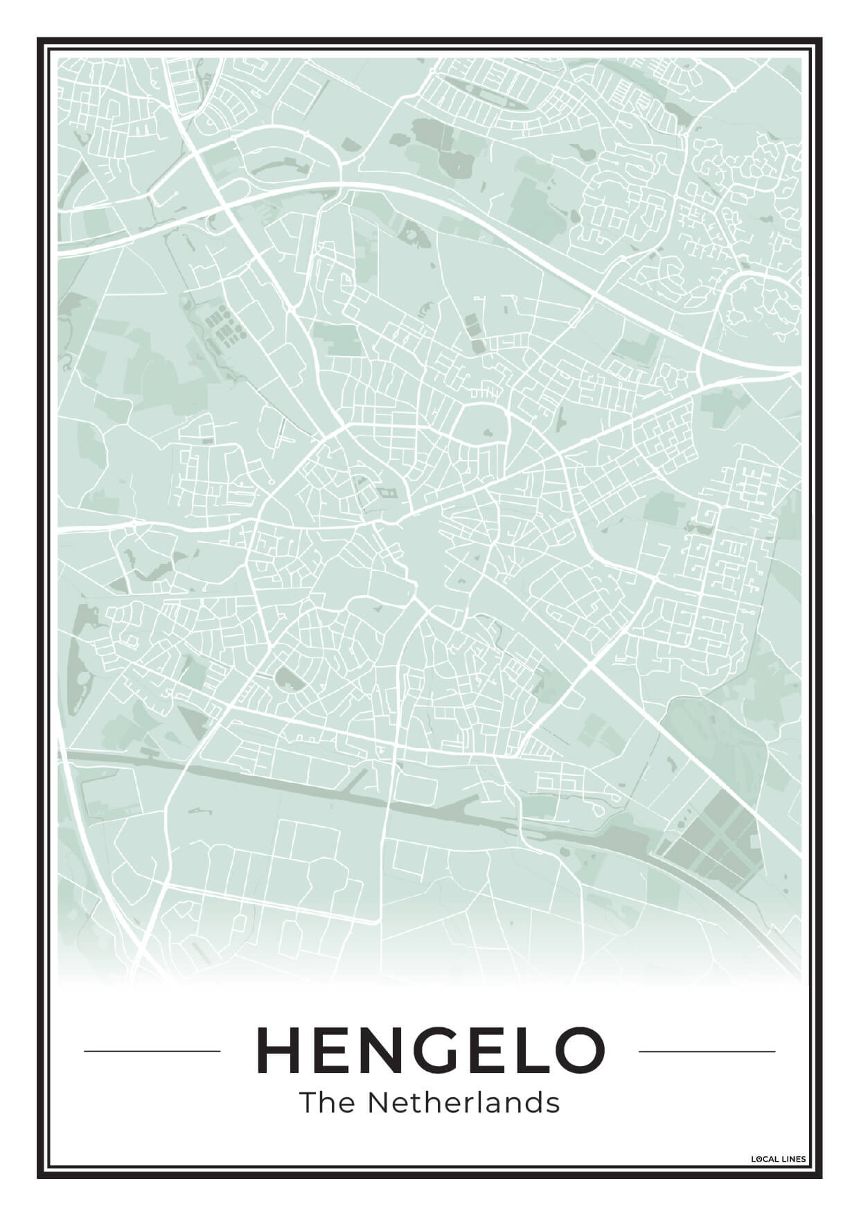 Stadskaart Hengelo Plattegrond Poster voor Wanddecoratie Sage