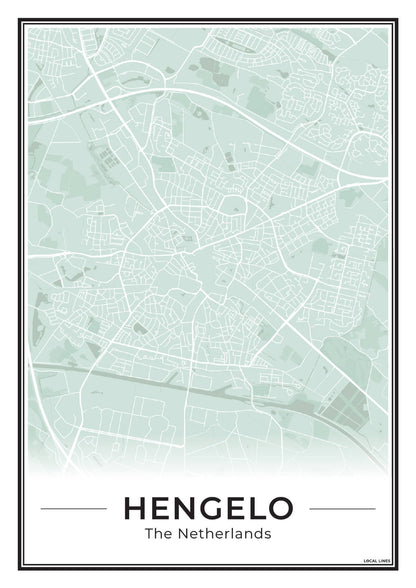 Stadskaart Hengelo Plattegrond Poster voor Wanddecoratie Sage