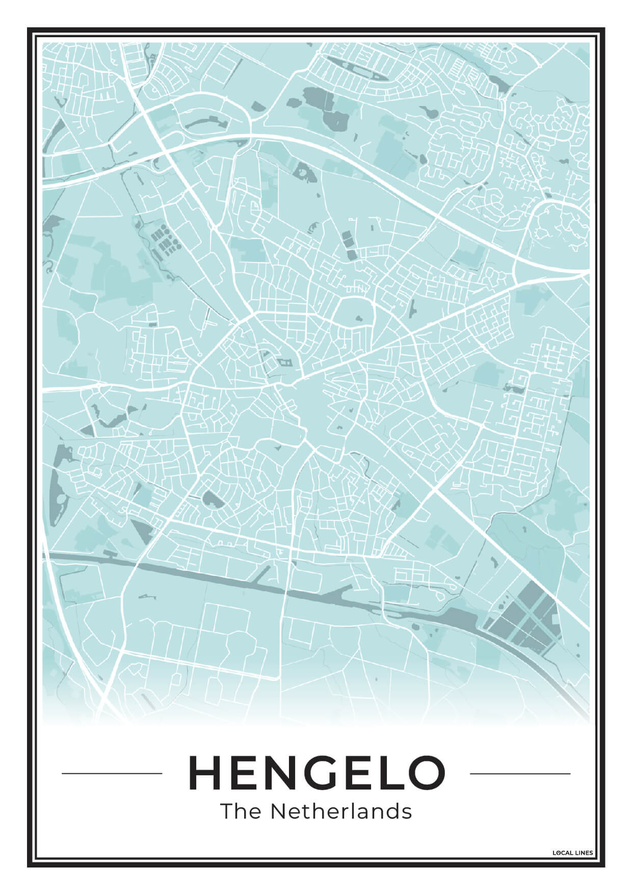 Stadskaart Hengelo Plattegrond Poster voor Wanddecoratie Sky