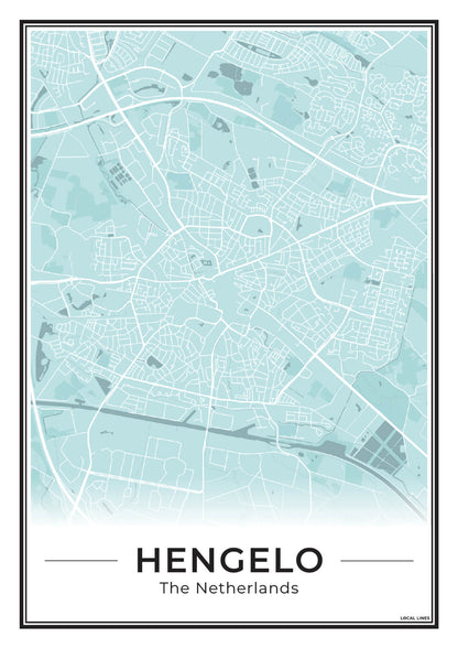 Stadskaart Hengelo Plattegrond Poster voor Wanddecoratie Sky