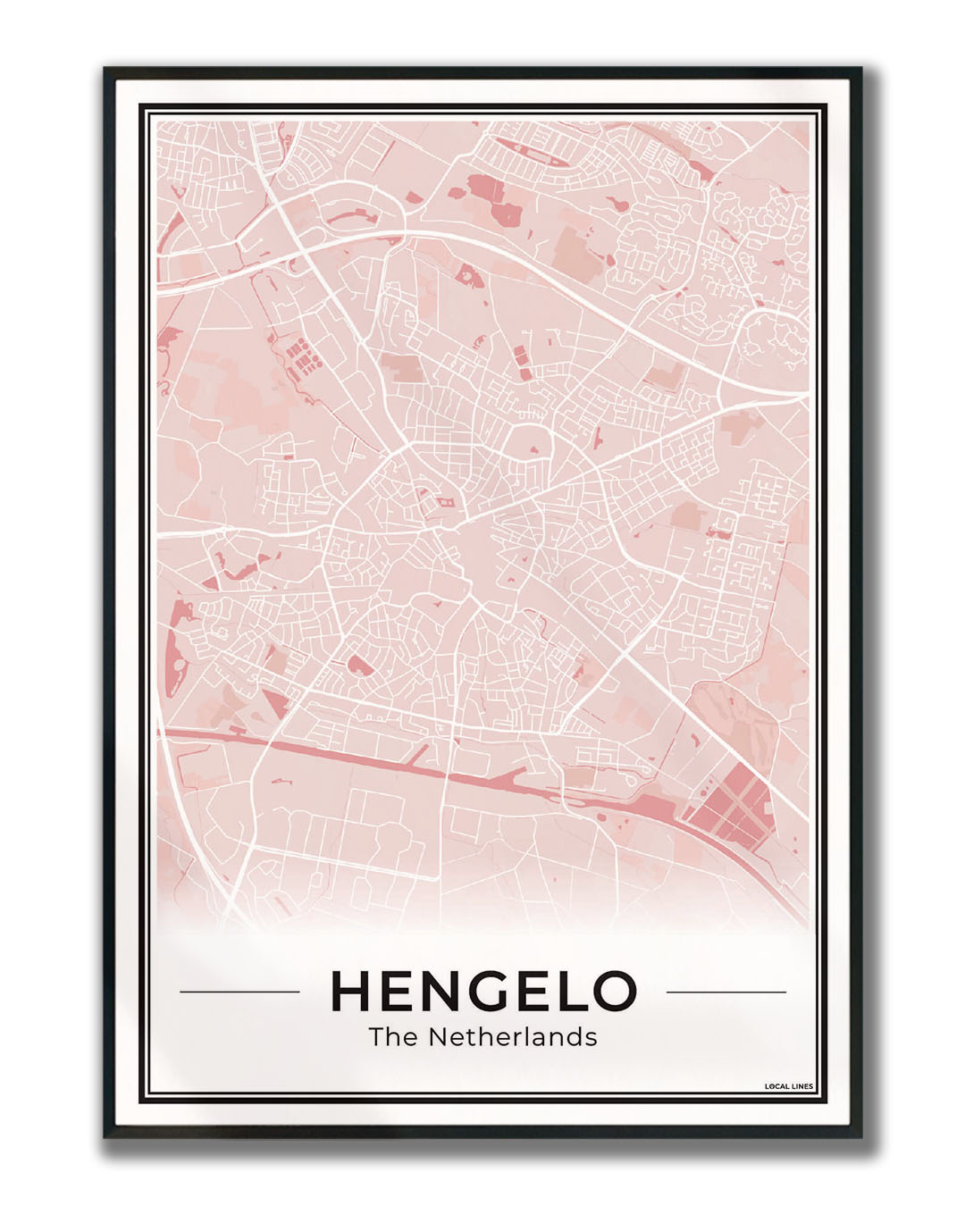 Stadskaart Hengelo Plattegrond Poster voor Wanddecoratie ingelijst Blush