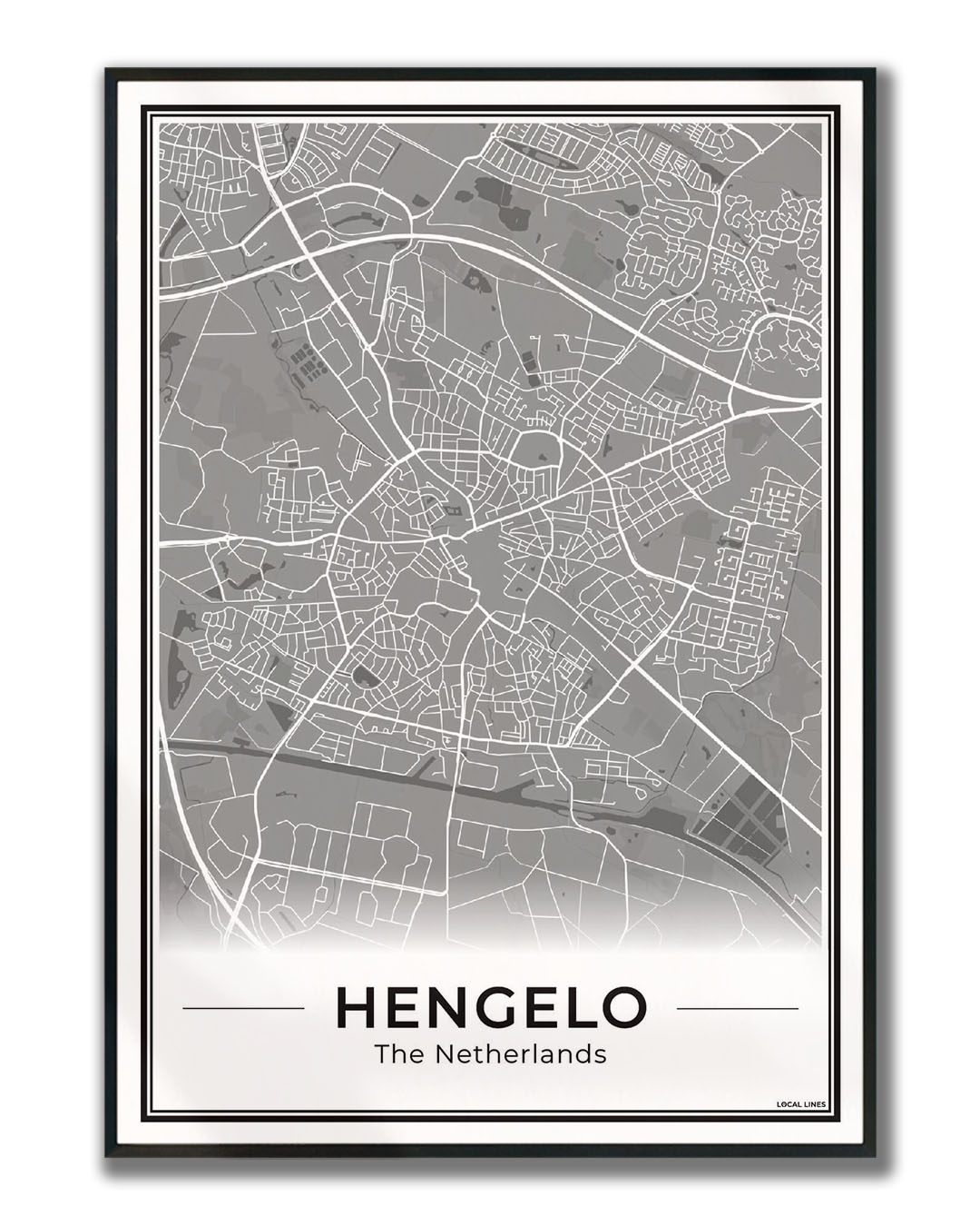 Stadskaart Hengelo Plattegrond Poster voor Wanddecoratie Ingelijst Dark