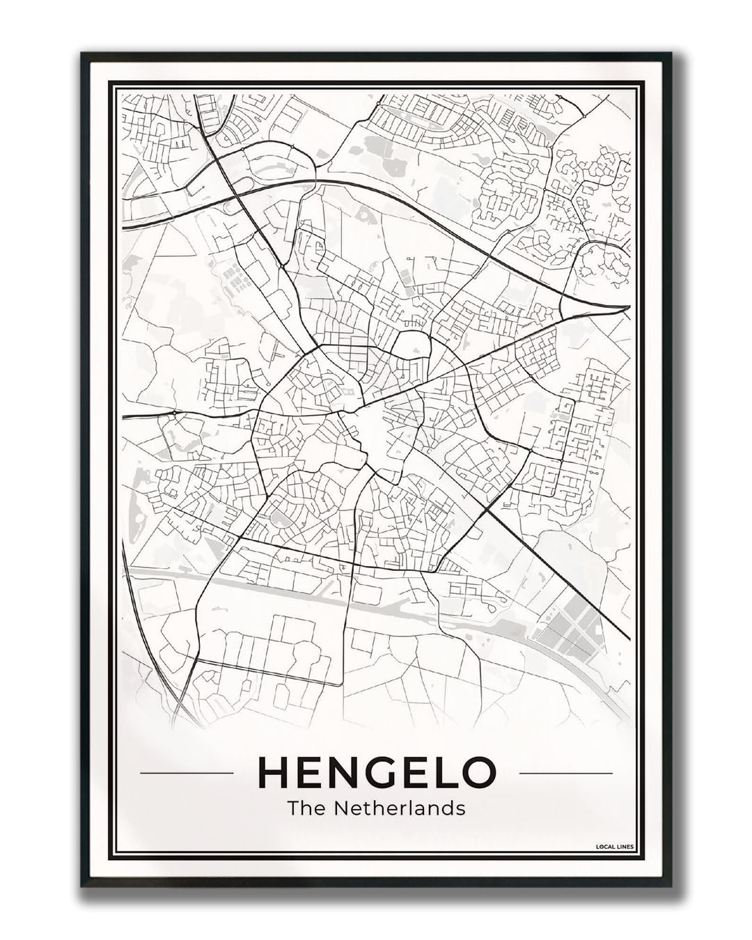 Stadskaart Hengelo Plattegrond Poster voor Wanddecoratie Ingelijst Light