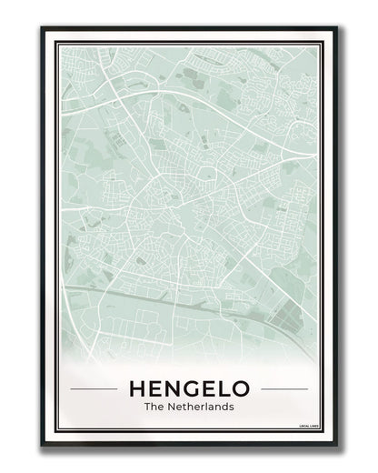 Stadskaart Hengelo Plattegrond Poster voor Wanddecoratie ingelijst Sage