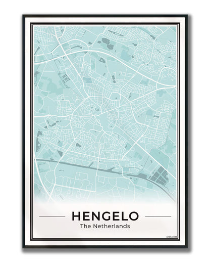 Stadskaart Hengelo Plattegrond Poster voor Wanddecoratie Ingelijst Sky