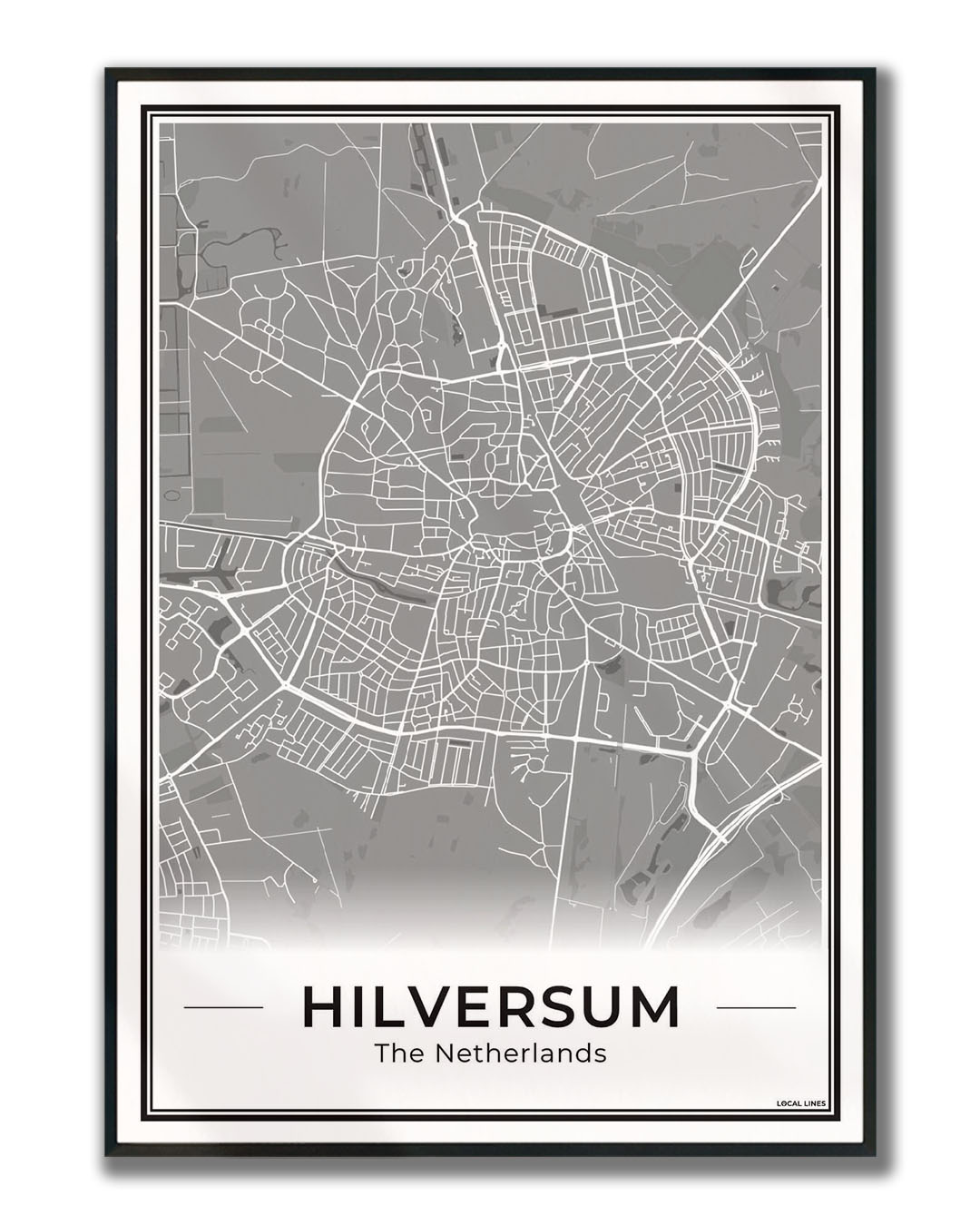 Stadskaart Hilversum Plattegrond voor Woonkamer ingelijst Dark