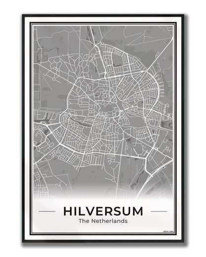 Stadskaart Hilversum Plattegrond voor Woonkamer ingelijst Dark