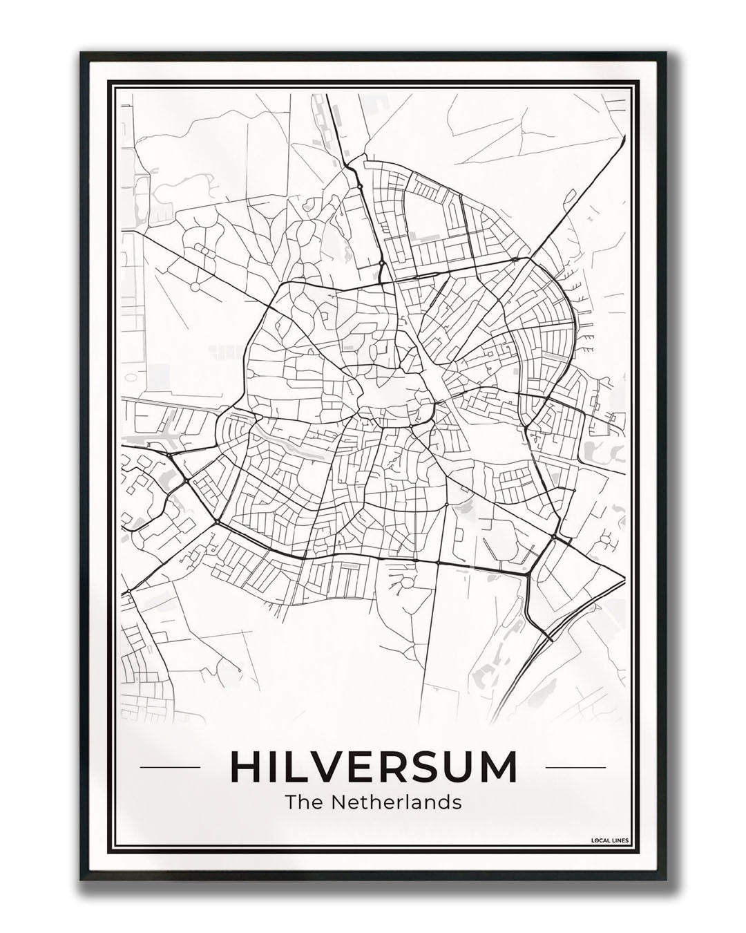 Stadskaart Hilversum Plattegrond voor Woonkamer Ingelijst Light