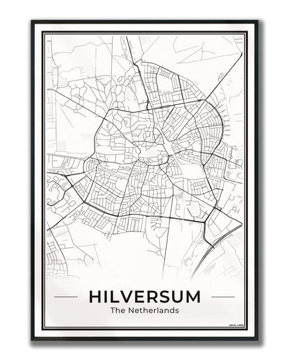 Stadskaart Hilversum Plattegrond voor Woonkamer Ingelijst Light