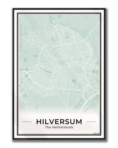 Stadskaart Hilversum Plattegrond voor Woonkamer ingelijst Sage