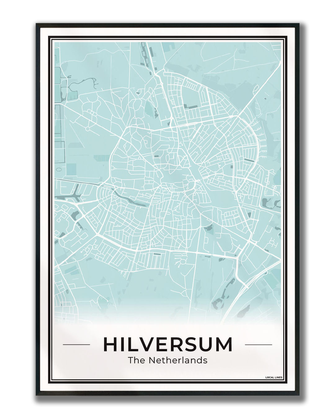 Stadskaart Hilversum Plattegrond voor Woonkamer ingelijst Sky